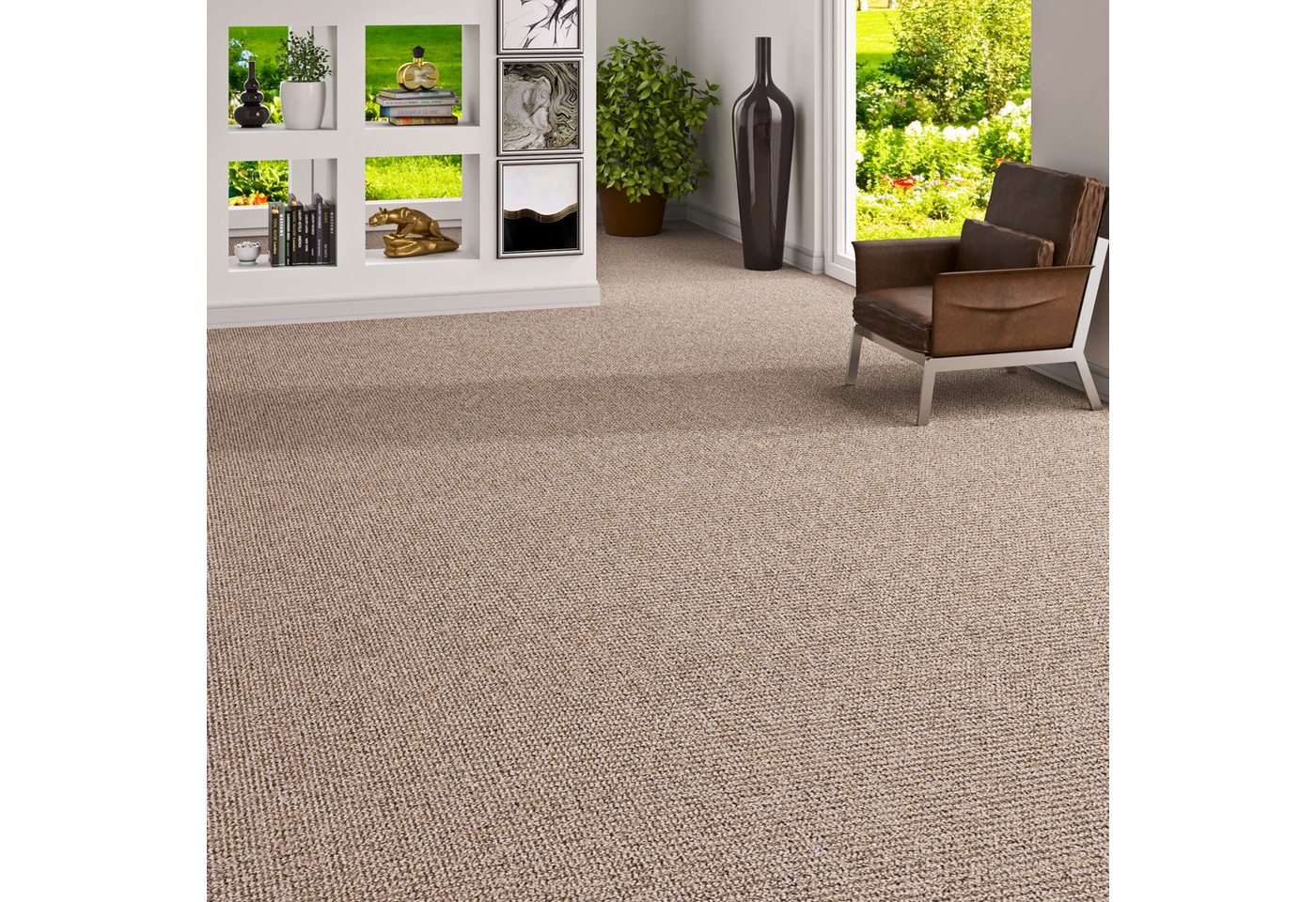 my home Teppichboden Ruva, Schlinge, rechteckig, Höhe: 6 mm, strukturierte Oberfläche, Breite 400 cm, strapazierfähig, Wohnzimmer von my home