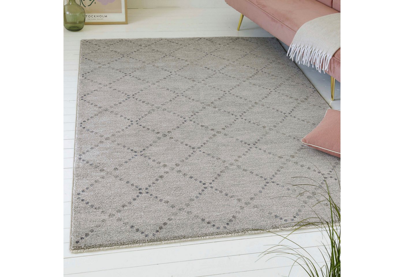 OTTO home Teppich Thoren, rechteckig, Höhe: 12 mm, weicher Kurzflor, Rautenmuster mit Fransen, Wohnzimmer, Schlafzimmer OTTO home Teppich Thoren, rechteckig, Höhe: 12 mm, weicher Kurzflor, Rautenmuster mit Fransen, Wohnzimmer, Schlafzimmer von OTTO home