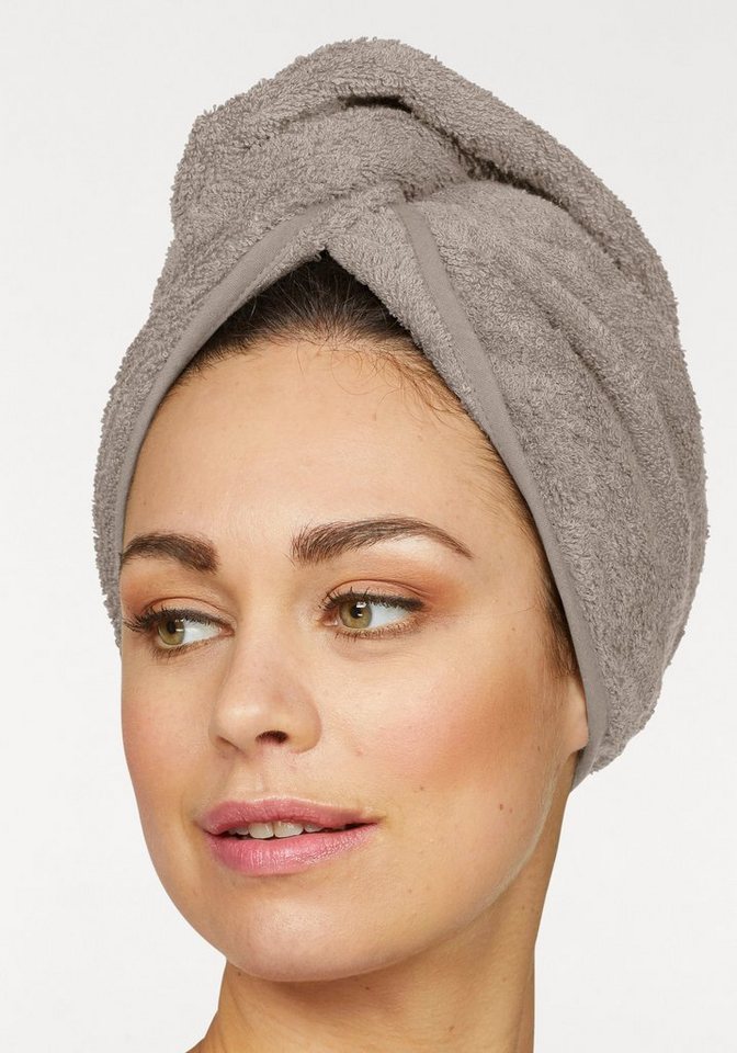 my home Turban-Handtuch Juna, Turban (2 Stück), 100% Baumwolle, Walkfrottee (2-St), mit Knopfverschluss am Hinterkopf, einfarbiges Haar-Handtuch von my home