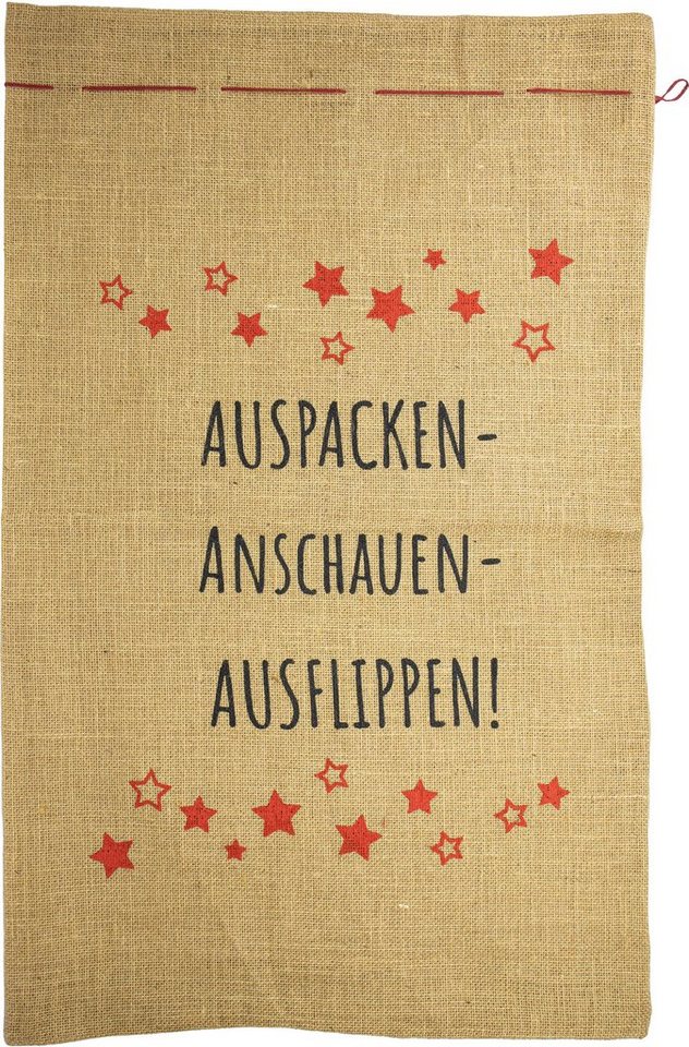 my home Weihnachtsfigur Jutesack Eadie, mit Schriftzug Auspacken, Anschauen, Ausflippen!" (1 St), Weihnachtsdeko mit Sternmotiv, 50x80 cm" von my home