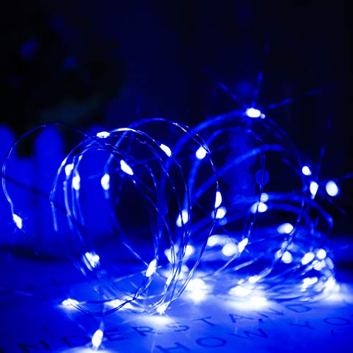 Blaue Lichterkette, Kupfer Lichterkette Batteriebetrieben, 50er Micro Lichter mit Timer, Mini LED Lichterkette für Kinderzimmer, Schlafzimmer, Urlaub, Festival, Weihnachten, Bäume, 5 Meter, 2er Pack von myCozyLite