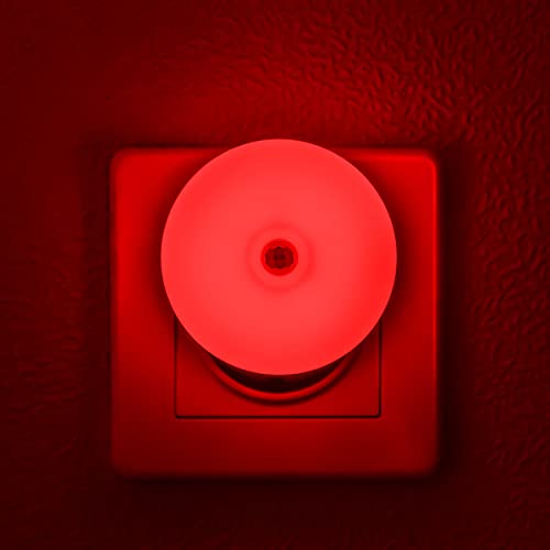 myCozyLite Rotes LED Nachtlicht Steckdose, Bewegungsmelder Nachtlicht für Bad, Schlafzimmer, Küche, Flur, Energieeffizient, Smart Sensor Auto ON OFF, Rund, 2er Pack von myCozyLite