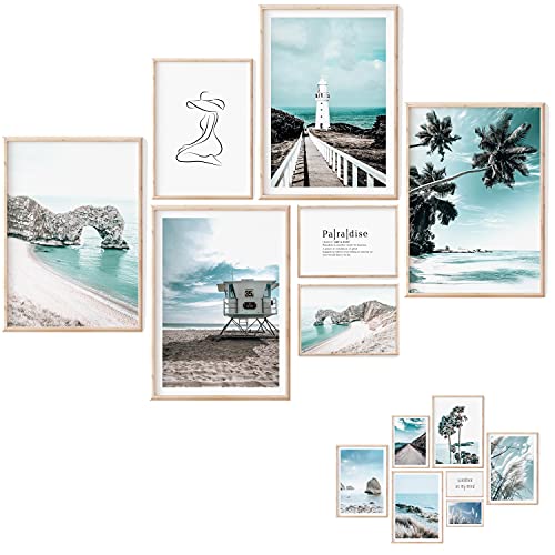 Premium Poster Set - 7 Beidseitige Bilder – Poster Meer Deko für Wohnzimmer | Poster Strand, Deko Mint | Bilder Bad - ohne Bilderrahmen, Poster Natur Pampas, Bilder Strand | (4xA4 / 1xA5 / 2xA6) von myDreamwork