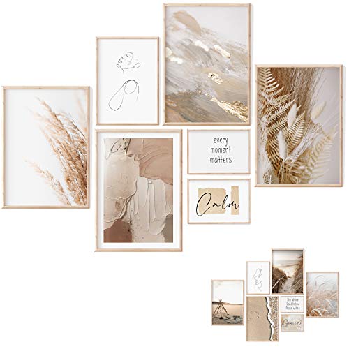 myDreamwork Premium Poster Set - 7 Beidseitige Bilder - Stilvolle Home Deko für Schlafzimmer und Wohnzimmer | Poster Vintage | Bilder Beige - ohne Bilderrahmen, Beige Pampas |(4xA3 / 1xA4 / 2xA5) von myDreamwork