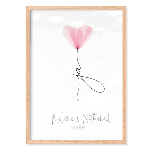 myDreamwork® PERSONALISIERTE Geldgeschenke zur Hochzeit - ausgefallenes Hochzeitsgeschenk - Hochzeitsgeschenk personalisiert - Just Married Spardose Hochzeit (Blume1, A4 (mit Rahmen)) von myDreamwork