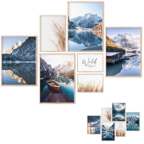 myDreamwork ® Premium Poster Set - 7 Beidseitige Bilder - Stilvolle Home Deko für Schlafzimmer und Wohnzimmer | Wall Nature | Berge Bilder – Poster See, Beige Pampas (4xA4 / 1xA5 / 2xA6) von myDreamwork