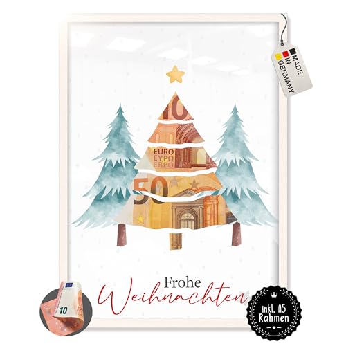 myDreamwork - Geldgeschenk Weihnachten - Verpackung im Rahmen (Weihnachtsbäume, Weiß) von myDreamwork