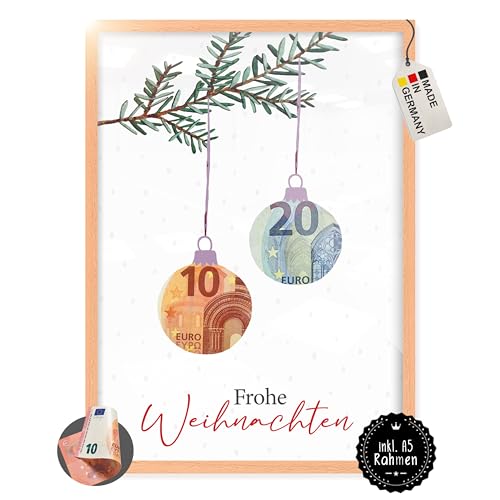myDreamwork - Geldgeschenk Weihnachten - Verpackung Weihnachten - Geldgeschenk Weihnachten - Geldgeschenke im Rahmen (Weihnachtskugeln, Natur) von myDreamwork