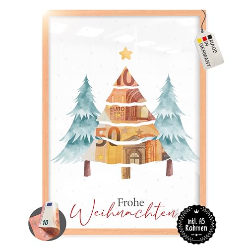 myDreamwork - Geldgeschenk Weihnachten - Verpackung Weihnachten - Geldgeschenk Weihnachten - Geldgeschenke im Rahmen A5 (Weihnachtsbäume, Natur) von myDreamwork