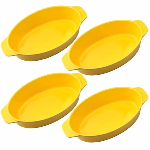 Ovale Auflaufformen-Set aus Keramik, mit Griffen, für Ofen auf den Tisch, ideal für Lasagne/Pastete/Auflaufformen/Tapas (5 x 12 x 22 cm), Gelb von myGrtfam