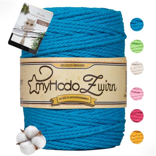 myHodo Premium Makramee Garn Blau – Oeko-TEX Baumwolle, Plastikfrei Verpackt - Ideal für DIY Projekte, Wandbehänge, Pflanzenträger (3mm x 100m) von myHodo