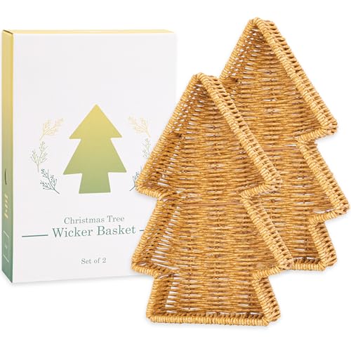 myHomeBody Weihnachtsbaum Weidenkorb, dekorative Tablett, Snack-Tablett, Weihnachten Serviertabletts und Platten, Weihnachtsbaum Serviertablett, Harz WickerSet von 2 von myHomeBody