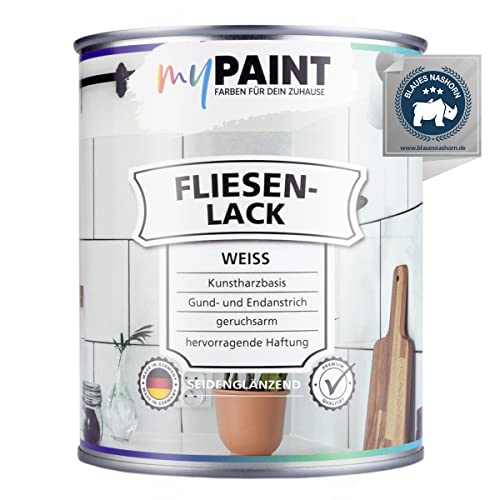 MyPaint Fliesenlack Badezimmer 750 ml - Weiß Seidenglanz - Fliesenfarbe Küche & Fliesenfarbe Badezimmer (Wand- und Bodenfliesen) mit hoher Deckkraft | wasserbeständig, strapazierfähig von myPAINT FARBEN FÜR DEIN ZUHAUSE
