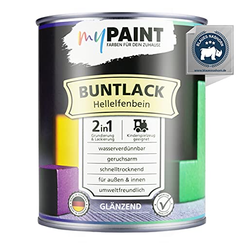 myPaint 2in1 Buntlack Glänzend (750ml Hellelfenbein / Beige RAL 1015) – Wetterfeste Holzfarbe Holzlack & Küchenmöbellack. Getrocknet sicher für Kinderspielzeug. Für Innen & Außen von myPAINT FARBEN FÜR DEIN ZUHAUSE