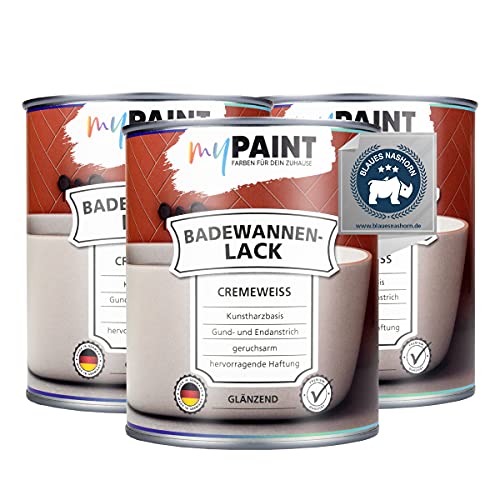 myPAINT® Badewannenlack (3x750ml, Cremeweiß) 1K - glänzender Badewannenlack weiß - Lack für Badewanne - Emaille Farbe - Badewannen Farbe - Made in Germany von myPAINT FARBEN FÜR DEIN ZUHAUSE