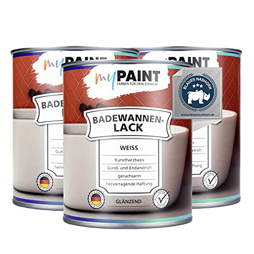 myPAINT® Badewannenlack (3x750ml, Weiß) 1K - glänzender Badewannenlack weiß - Lack für Badewanne - Emaille Farbe - Badewannen Farbe - Made in Germany von myPAINT FARBEN FÜR DEIN ZUHAUSE