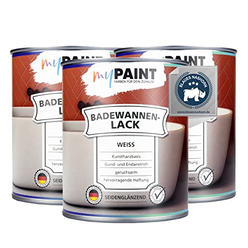 myPAINT® Badewannenlack (3x750ml, Weiß) 1K - seidenglänzender Badewannenlack weiß - Lack für Badewanne - Emaille Farbe - Badewannen Farbe - Made in Germany von myPAINT FARBEN FÜR DEIN ZUHAUSE