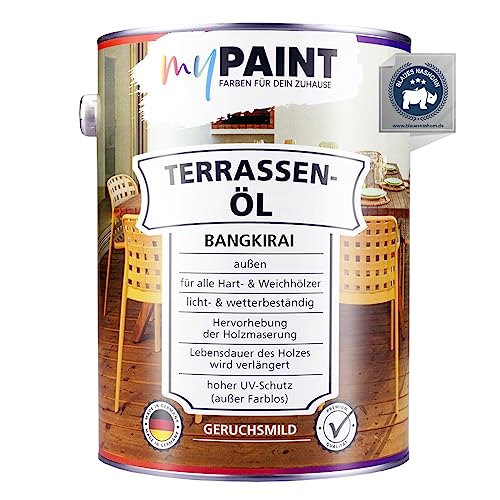 myPaint Terrassen-Öl 2,5 L Bangkirau | Bietet Schutz für Alle Holztypen | Zuverlässiger UV- und Wetter-Schutz | Ideal für Gartenmöbel und Terrassendielen | Bangkirai, Teak, Douglasie von myPAINT FARBEN FÜR DEIN ZUHAUSE