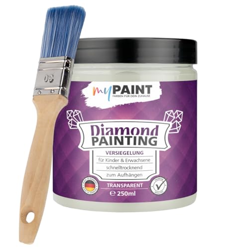 myPAINT® Diamond Painting Versiegelung 250ml inkl. Pinsel - hochtransparente Diamond painting Fixierung - Staubschutz und Glanzeffekt- Diamond painting Versiegelung Set - Made in Germany von myPAINT FARBEN FÜR DEIN ZUHAUSE