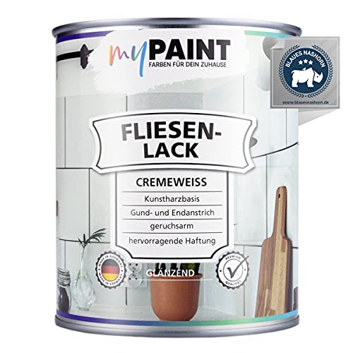 myPAINT® Fliesenlack (750ml, Cremeweiß) glänzender 1K Fliesenlack Weiß strapazierfähig - einfach Fliesen streichen - Made in Germany von myPAINT FARBEN FÜR DEIN ZUHAUSE