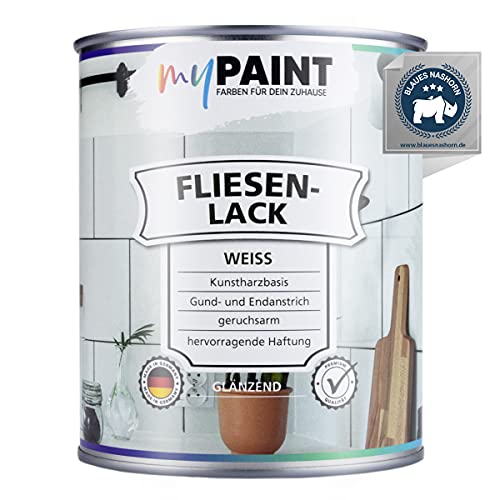 MyPaint Fliesenlack Badezimmer 750 ml - Weiß Glanz - Fliesenfarbe Küche & Fliesenfarbe Badezimmer (Wand- und Bodenfliesen) mit hoher Deckkraft | wasserbeständig, strapazierfähig von myPAINT FARBEN FÜR DEIN ZUHAUSE