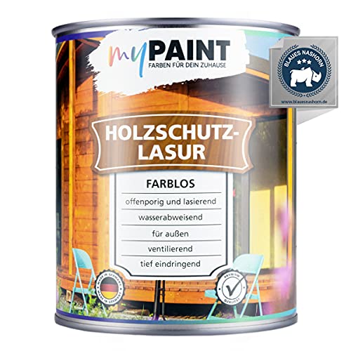 myPAINT® Holzschutzlasur (2,5L, farblos) seidenglänzende Holzlasur Außen- Holz Grundierung - Holz Lasur - Holzlasur Aussen - Made in Germany von myPAINT FARBEN FÜR DEIN ZUHAUSE