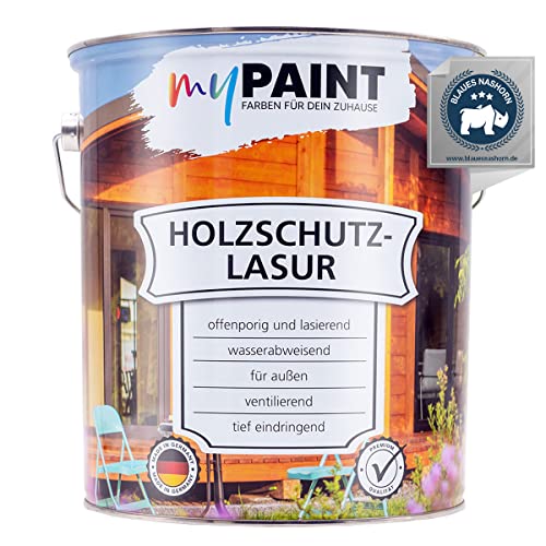 MyPaint Holzschutzlasur Außen 5 Liter – Eiche - Wetterfeste Holzlasur für außen. Mit UV-Schutz für Gartenmöbel, Zäune etc. von myPAINT FARBEN FÜR DEIN ZUHAUSE