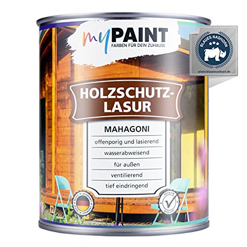 myPAINT® Holzschutzlasur (750ml, Mahagoni) seidenglänzende Holzlasur Außen- Holz Grundierung - Holz Lasur - Holzlasur Aussen - Made in Germany von myPAINT FARBEN FÜR DEIN ZUHAUSE