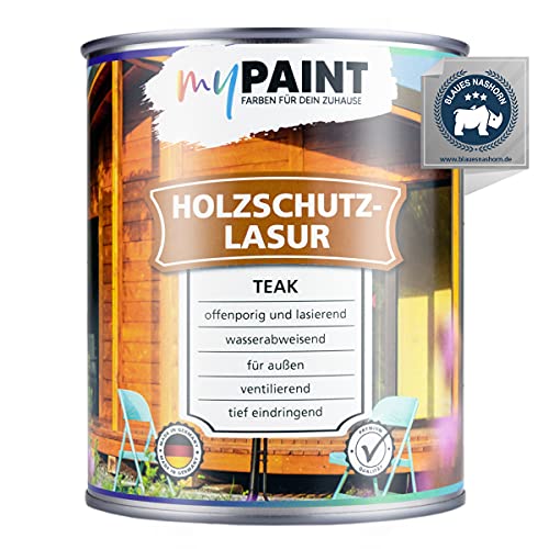 myPAINT® Holzschutzlasur (750ml, Teak) seidenglänzende Holzlasur Außen- Holz Grundierung - Holz Lasur - Holzlasur Aussen - Made in Germany von myPAINT FARBEN FÜR DEIN ZUHAUSE