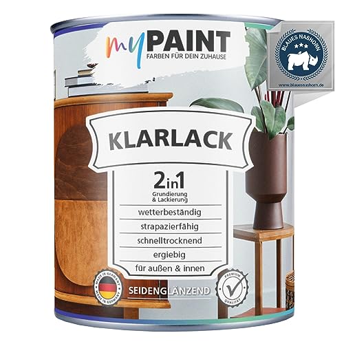 myPAINT 2 in 1 Klarlack 750ml Seidenmatt - Hochwertiger Holzlack für innen und außen, UV- und wetterbeständig, optimaler Schutz und Veredelung für Holz. Spielzeugsicher von myPAINT FARBEN FÜR DEIN ZUHAUSE