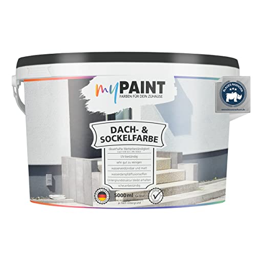 myPAINT Sockelfarbe & Dachfarbe 5L Schiefer | Wetter & UV Beständige Farbe für Dachflächen, Beton, Mauerwerk, Fassade & Kellerwände | Made in Germany von myPAINT FARBEN FÜR DEIN ZUHAUSE