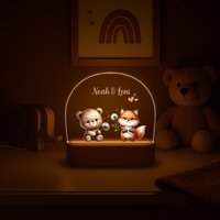 Nachtlicht Mit Namen Für Geschwister | Personalisiertes Led Kinderzimmer Licht Geschenk Zwillinge Tierauswahl Nachtlampe von myPrintyDE