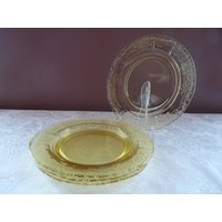 Fostoria Topaz Gelb Elegant - 1930Er Jahre Glas Geätzte Blumen Girlande & Bögen Juni Muster Set 4 8, 75 "Luncheon Plates..pristine von mySERENDIPITYresales