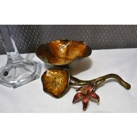 Jay Strongwater U.s.a. Kupfer & Rot Emaille Gemalt Mit Swarovski Kristallen Orchid Flower Und Blatt Geformte Ringschale/Vanity Trinket Tray von mySERENDIPITYresales
