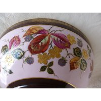 Joseph Schachtel 19C Handbemalte Brombeeren & Blätter 15" Runde Mittelstück Bowleschale Mit Kupfer Gold Bändern...made in Germany von mySERENDIPITYresales