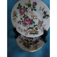 Wedgwood England - Eingestelltes Charnwood | Knochen Muster Wd3984 Set 4 Brot- Und Butterteller Mit Goldrand, Mutigen Blumen Schmetterlingen von mySERENDIPITYresales