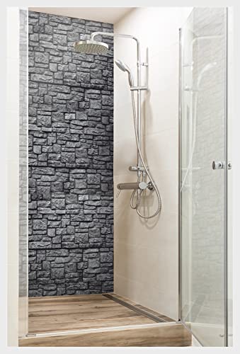 mySPOTTi Fresh - Selbstklebende Duschrückwand zum Aufkleben aus hochwertigem Material. Einfache Montage (100 x 210 cm, Steinwand Anthrazit) von mySPOTTi