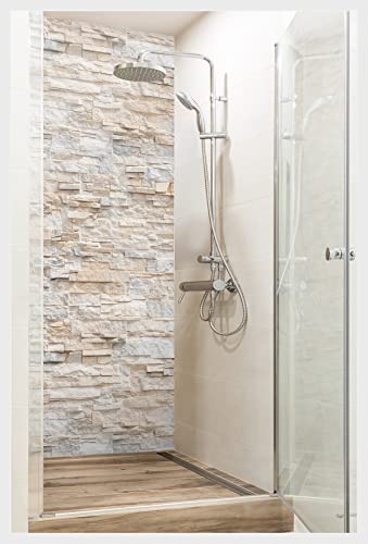 mySPOTTi Fresh - Selbstklebende Duschrückwand zum Aufkleben aus hochwertigem Material. Einfache Montage (100 x 255 cm, Bruchsteinwand Beige) von mySPOTTi