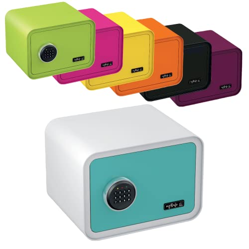 mySafe 350 Code | Elektronischer Tresor mit Zahlenschloss | 35x35x28cm | Design Safe | Möbeltresor | Stahltresor Doppelbolzenverriegelung | Alarm und Notschlüssel | Wand- Bodentresor | Farbe Blau-Weiß von mySafe BASI
