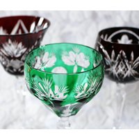 Weingläser | 3 Römer Kristallglas Vintage Nachtmann Set Überfang Geschliffen Elegant Edel Rubinrot Grün von myVINTAGEsoulandpain