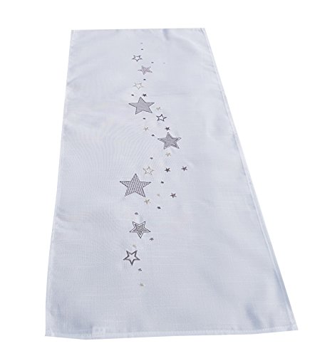 Tischläufer - SILBER STERN - weiß bestickt mit Sternen in silber gold sehr schöne festliche Stickerei für Winter Weihnacht Tischdecke, Größe:40 x 90 cm von myZirbe