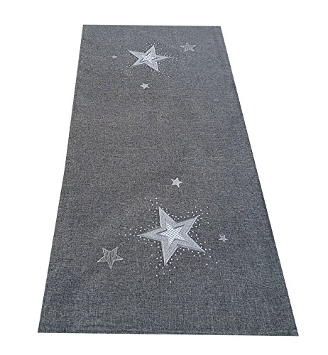 Tischläufer - STERN - anthrazit grau bestickt mit Sternen silber weiß besetzt mit Glaskristallen sehr schöne festliche Stickerei für Winter Weihnacht Tischdecke, Größe:40 x 90 cm von myZirbe