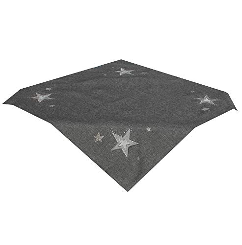 Tischläufer - STERN - anthrazit grau bestickt mit Sternen silber weiß besetzt mit Glaskristallen sehr schöne festliche Stickerei für Winter Weihnacht Tischdecke, Größe:85 x 85 cm von myZirbe
