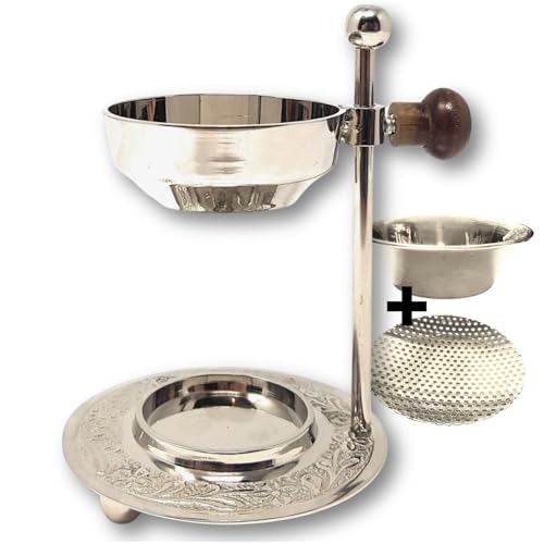 Weihrauchbrenner verstellbar - Silber Nickel Räuchergefäß höhenverstellbar zum Räuchern von Weihrauch oder Harzen mit zusätzlichen Einlegeplättchen von myZirbe