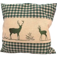 Zirbenkissen Grün Kariert Mit Hirsch Stickerei Befüllt Zirbenflocken Aus 100% Alpen Zirbenholz in Extra Inlett Größe 40x40 cm von myZirbe