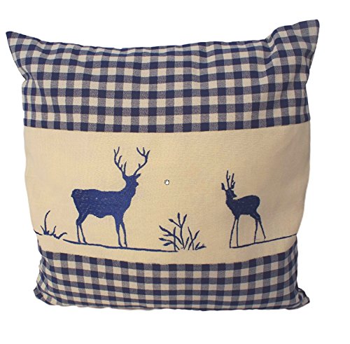 Zirbenkissen blau kariert mit Hirsch Stickerei befüllt mit Zirbenflocken aus 100% Alpen Zirbenholz in extra Inlett Größe 40x40 cm Zirbenkissen blau kariert mit Hirsch Stickerei befüllt mit Zirbenflocken aus 100% Alpen Zirbenholz in extra Inlett Größe 40x40 cm von myZirbe