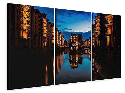 Leinwandbild 3-teilig Lichter von Hamburg, Maße:120x80cm (3x40x80cm) von myangels