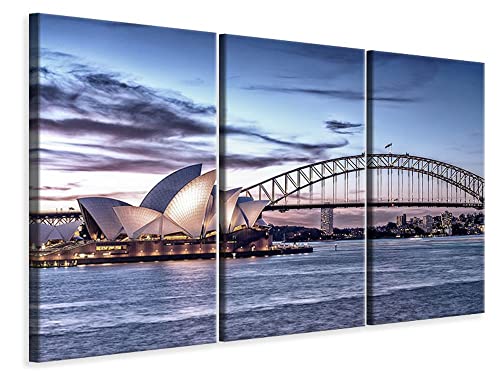 Leinwandbild 3-teilig Skyline Sydney Opera House, Maße:90x60cm (3x30x60cm) von myangels