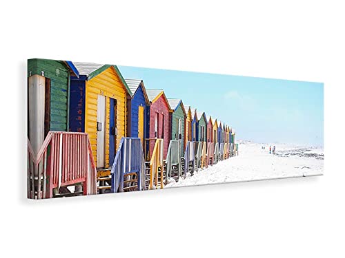 Leinwandbild Panorama Bunte Strandhäuser, Maße:150x50cm von myangels