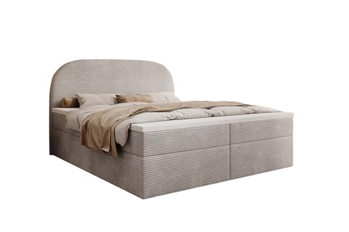 mybed. Boxspringbett Zen Polsterbett Doppelbett mit Kopfteil Bett mit Bettkasten 160x200 7 Zonen Taschenmatratze H3 und Topper Beige Poso Schlafzimmermöbel von mybed.